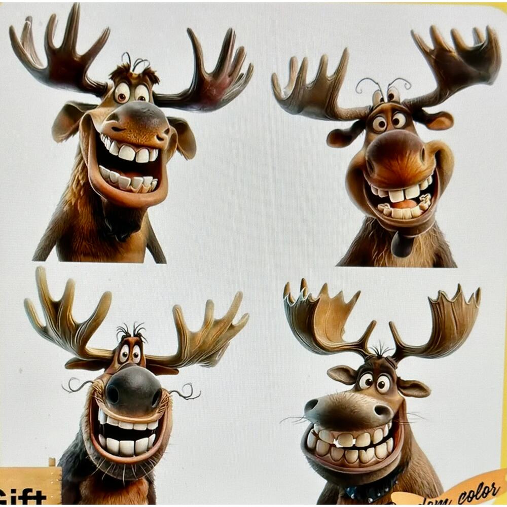 Christmas Cartoon Moose Stickers with Antlers Adhesive Reusable Window Glass